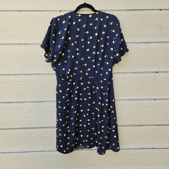 J. Crew Factory navy wrap dress with lemon print size 16 - Picture 2 of 7